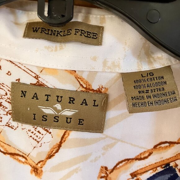 Natural Issue Mens Vintage Hawaiian Sailboat No Wrinkle Shirt Large White SP EXC - Picture 7 of 12